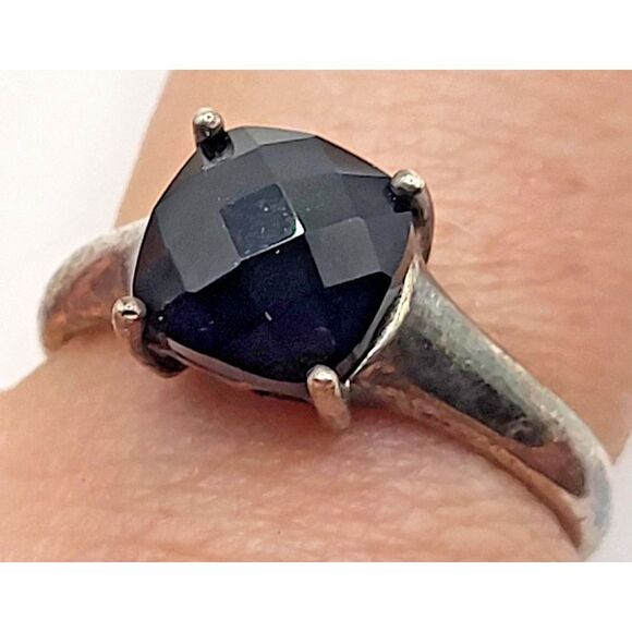 Faceted Cushion Cut Sterling Silver IPS Ring Size 8 - Picture 1 of 6